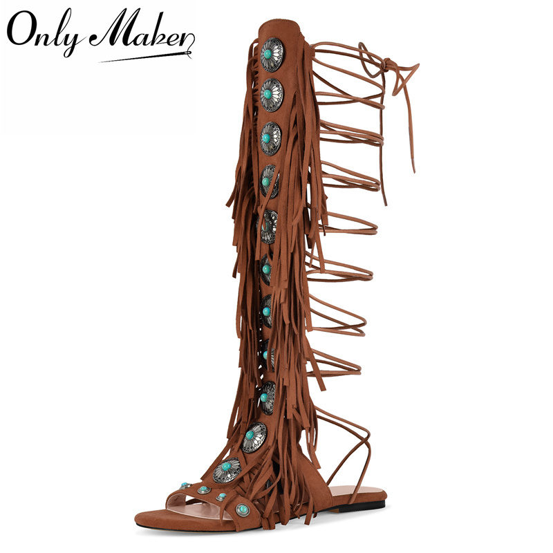 Tassel Fringe Trim - Sandálias Femininas Onlymaker com Franjas e