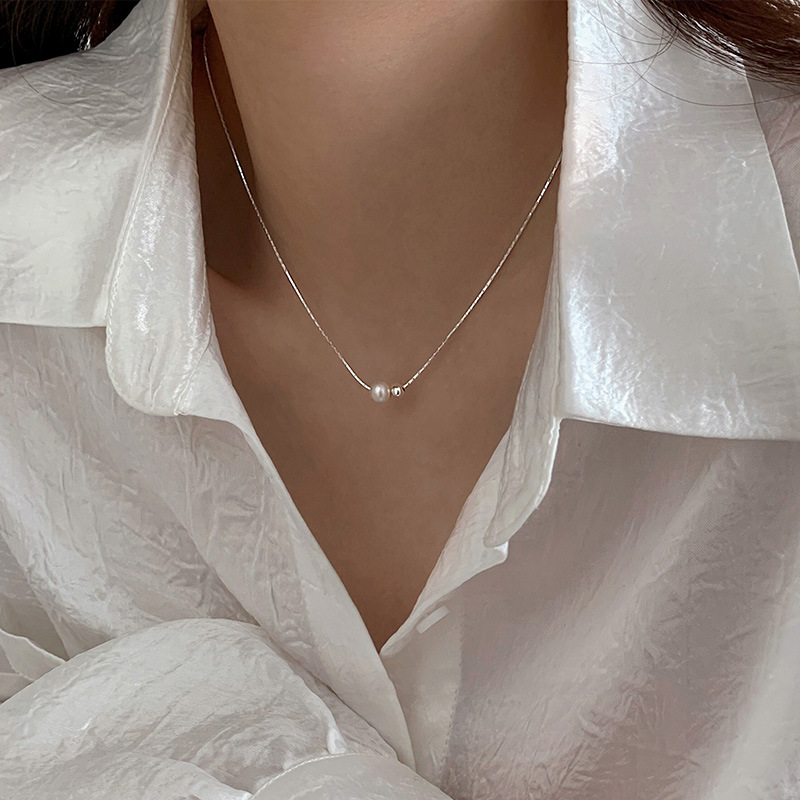 Pearl Trim Chain - Presente de natal 925 prata esterlina