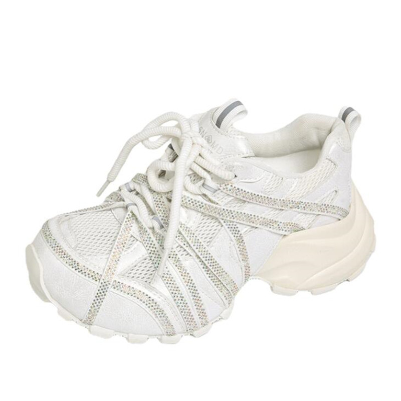 Crystal Mesh Fabric - Tênis Chunky de 7CM para Mulheres,