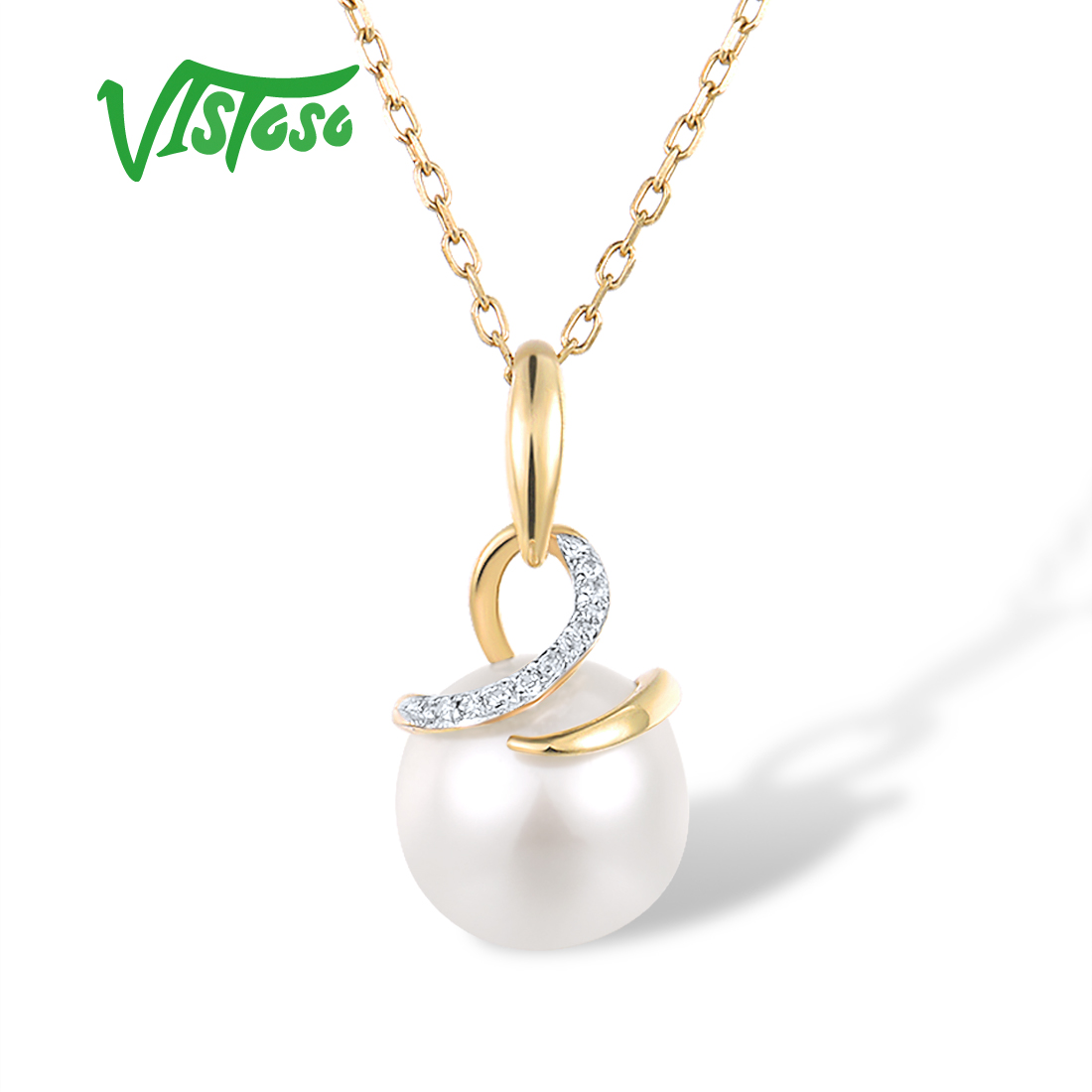 VISTOSO-Genuine 9K 375 Colar d - Pearl Trim Chain avaliação e preço