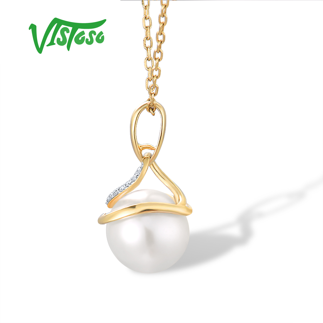 VISTOSO-Genuine 9K 375 Colar d - Pearl Trim Chain avaliação e preço