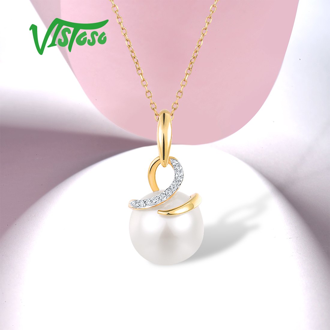 VISTOSO-Genuine 9K 375 Colar d - Pearl Trim Chain avaliação e preço