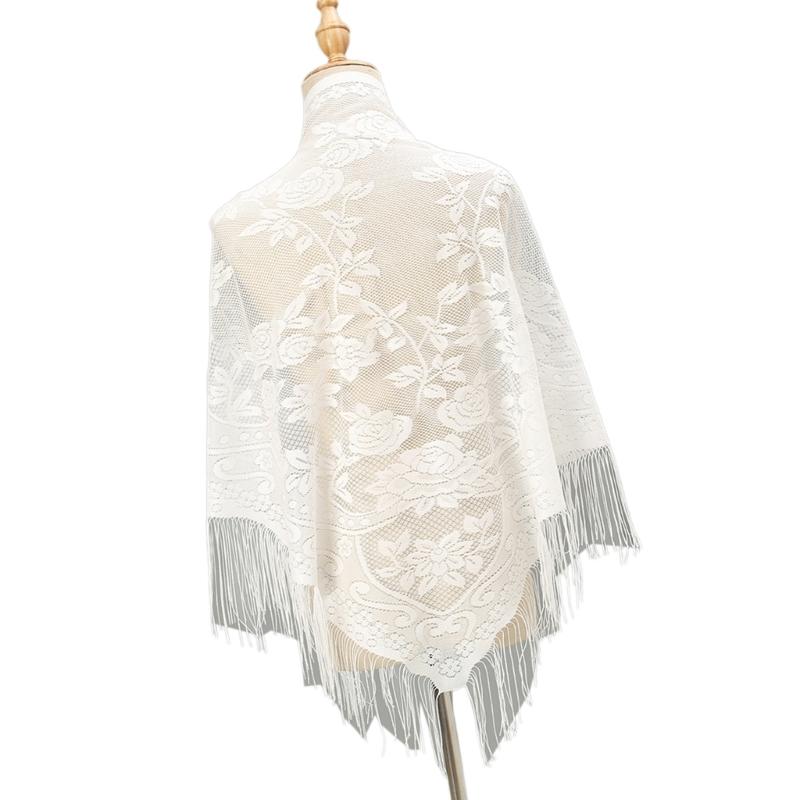 652F Lenço renda elegante com  - Tassel Fringe Trim avaliação e preço