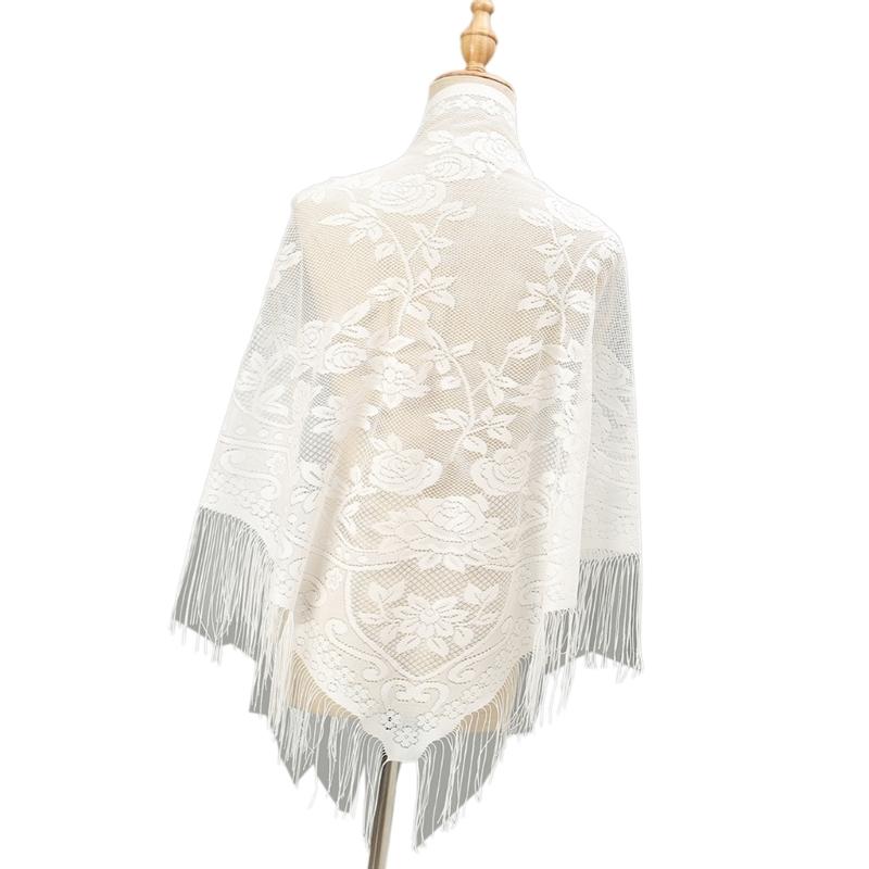 652F Lenço renda elegante com  - Tassel Fringe Trim avaliação e preço
