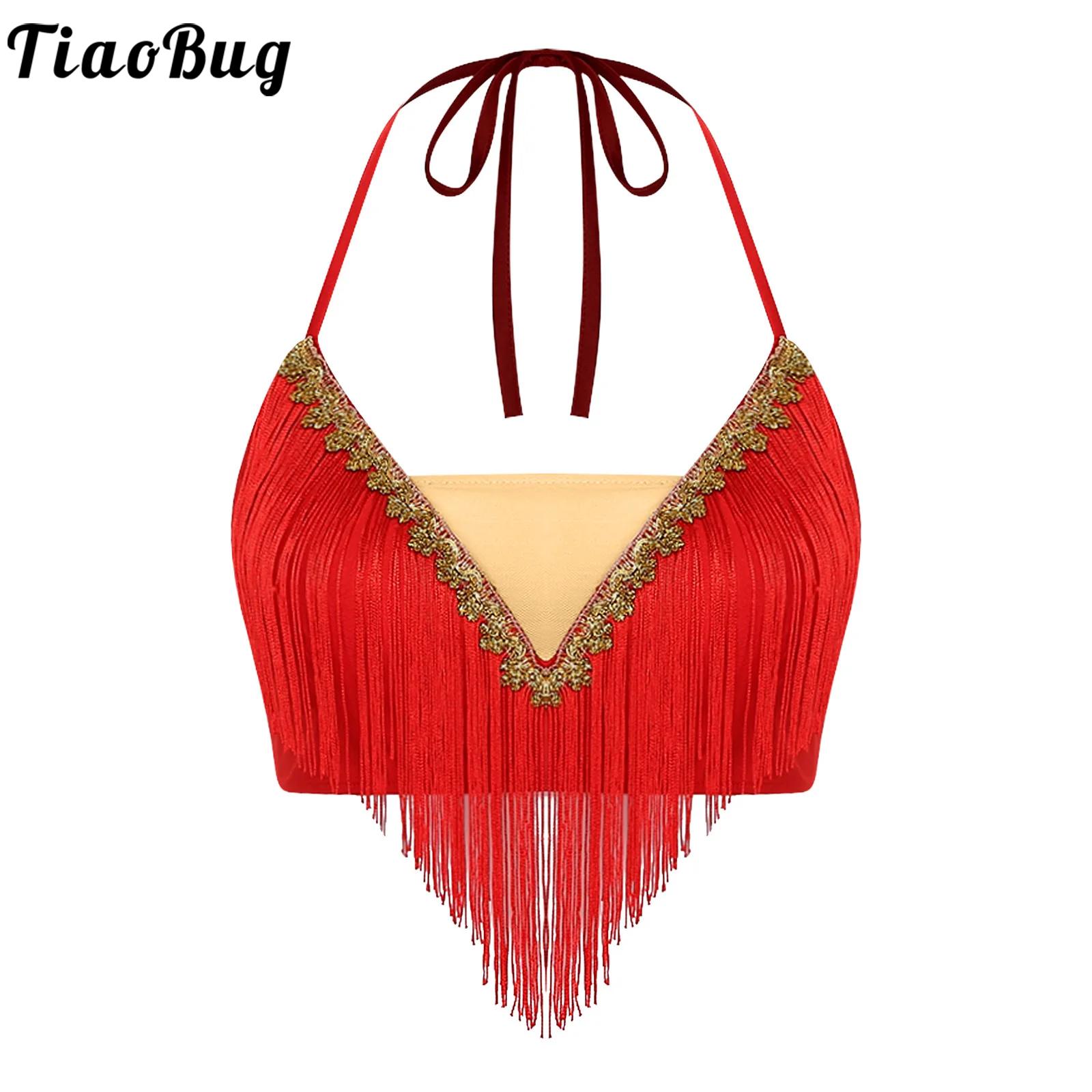 Top de Dança do Ventre com Fra - Tassel Fringe Trim avaliação e preço