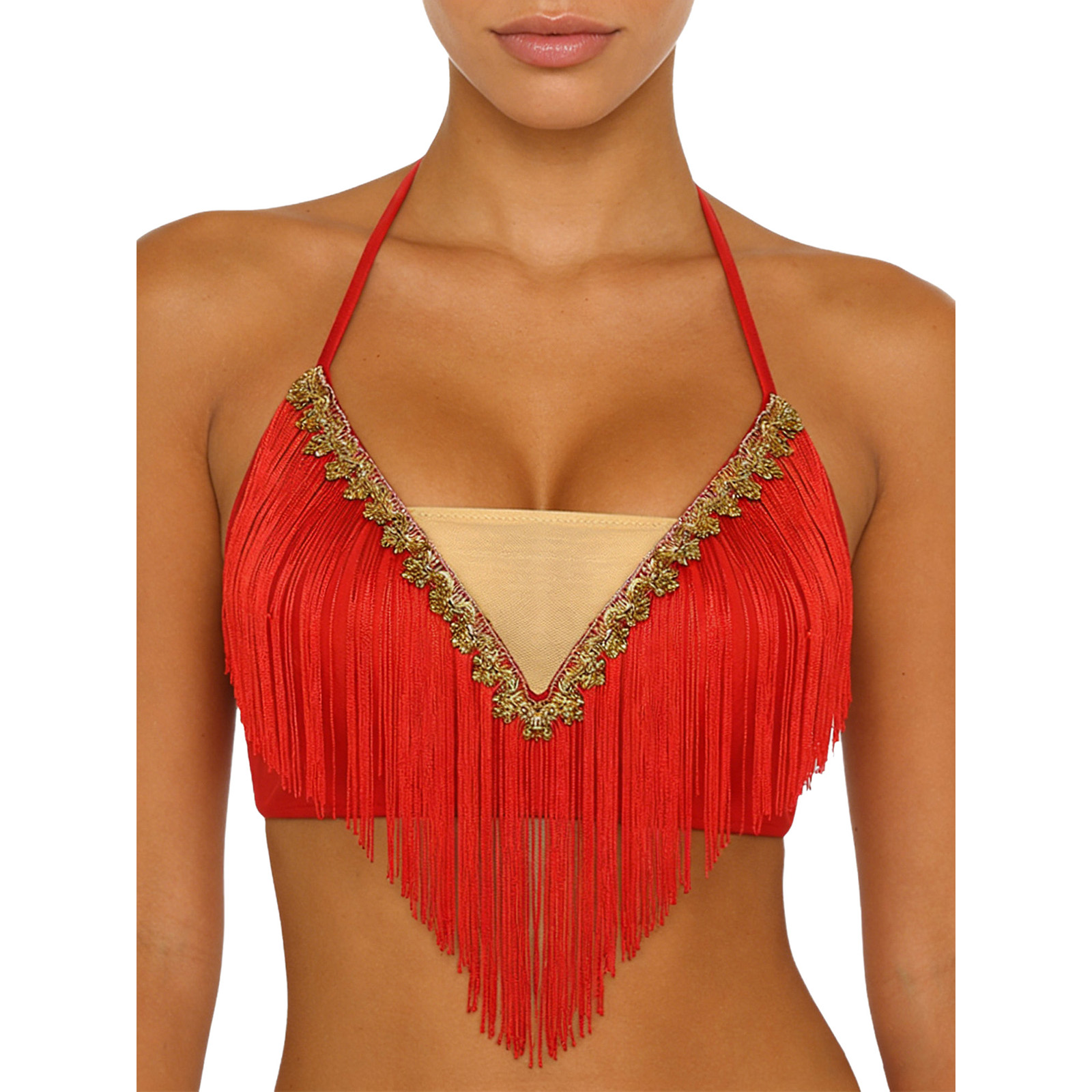 Top de Dança do Ventre com Fra - Tassel Fringe Trim avaliação e preço